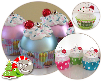 Cute cupcake Christmas ornaments